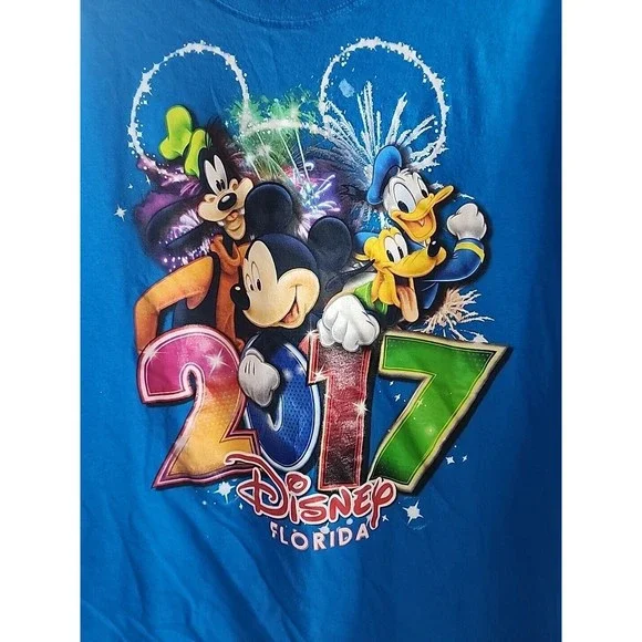 Disney Florida Womans T-Shirt Top L 12-14 Blue Mickey Donald Pluto Goofy 2018 - Picture 2 of 5